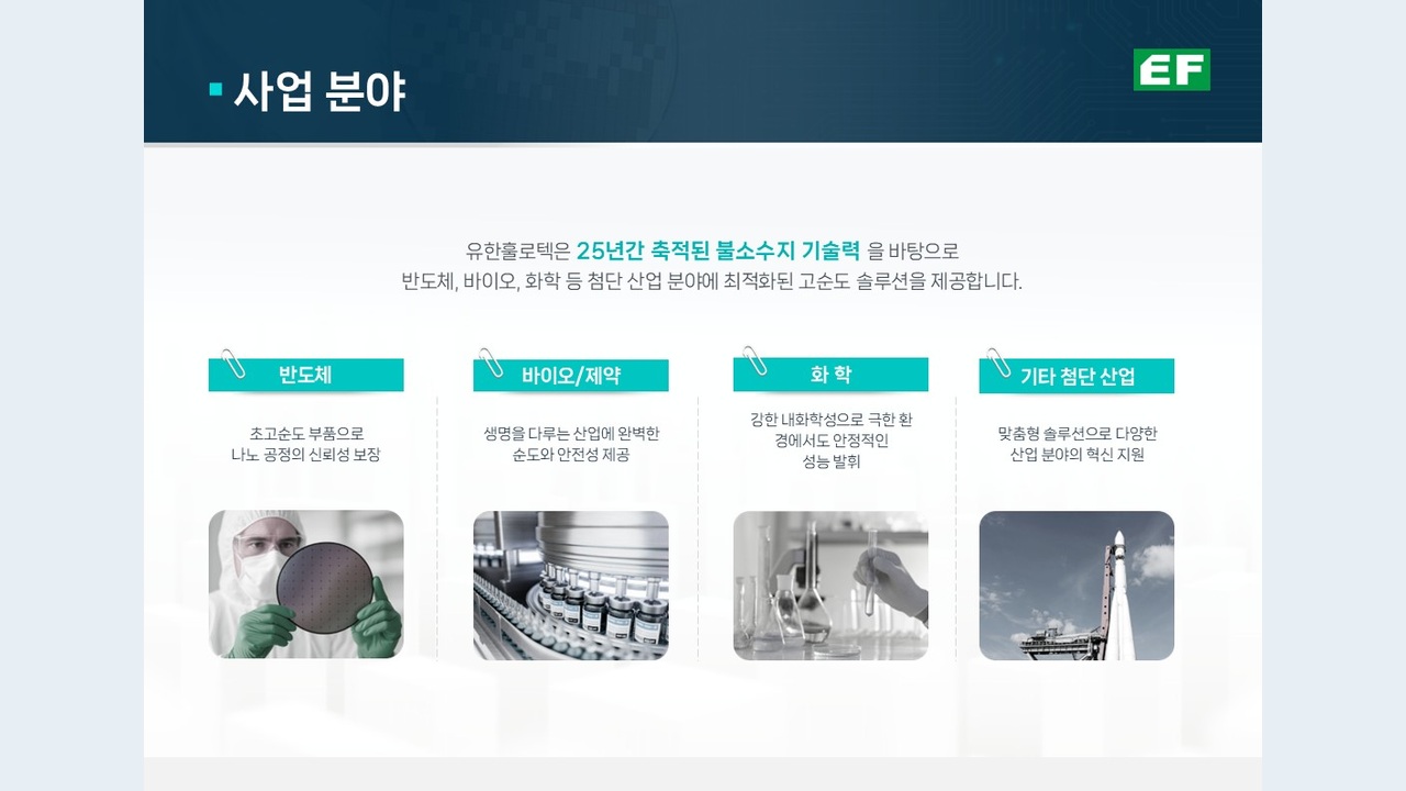 불소수지 부품 제조기업 회사소개서 사업 분야 실제 제작 페이지